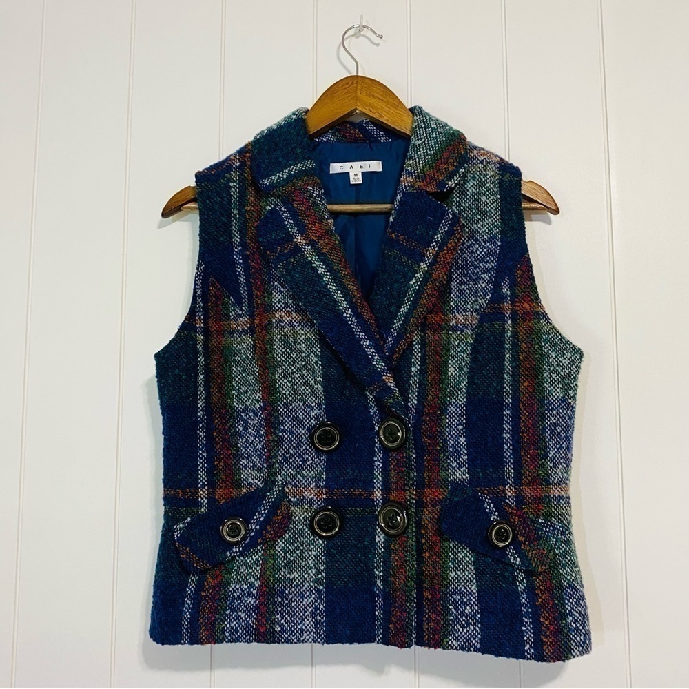 Cabi Plaid Double-Breasted Women's Wool Blend Vest Size Medium